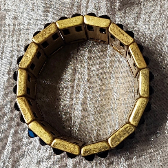J. Crew Baguette Acrylic Black Merlot Rhinestone Stretch Bracelet Oxidized Brass - Picture 5 of 9